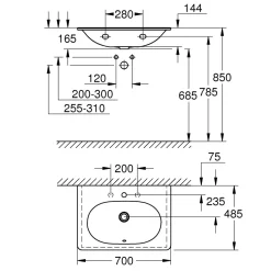 Waschtisch Essence alpinweiß 70 x 16,5 x 48,5 cm*Grohe New