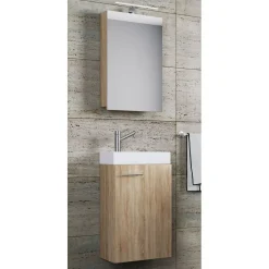 VCM Gäste-Waschplatz Slito mit Spiegelschrank inkl Beleuchtung Sonoma-Eiche