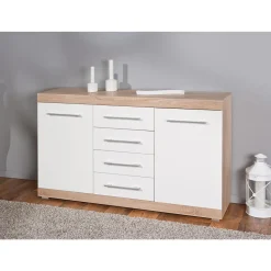 Kommode „Lublin Typ 4“, Eiche Sonoma, weiß, 155x87x40 cm*Inter Link Discount
