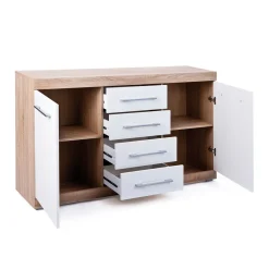 Kommode „Lublin Typ 4“, Eiche Sonoma, weiß, 155x87x40 cm*Inter Link Discount