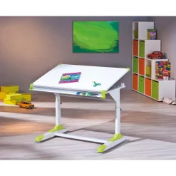 Schüler-Schreibtisch „2 Colorido“, weiß Pink-Grün, 100x84x55 cm^Inter Link Online