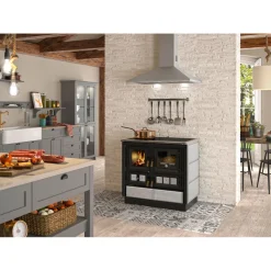 Justus Festbrennstoffherd Rustico schwarz Speckstein rechts