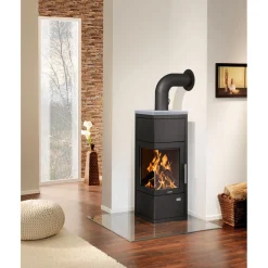 Justus Kaminofen Diego Wärme PLUS StahlSchwarz mit Abdeckplatte Speckstein