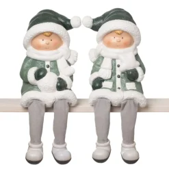 Kantensitzer Winterkinder 2er-Set 30cm grün weiss
