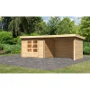 Karibu Blockbohlenhaus Bastrup 3 naturbelassen mit Anbaudach und Seiten
