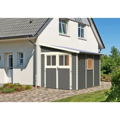 Karibu Blockbohlenhaus Bomlitz 3 terragrau