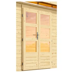 Blockbohlenhaus Kastorf 6 naturbelassen mit Anbaudach^Karibu New