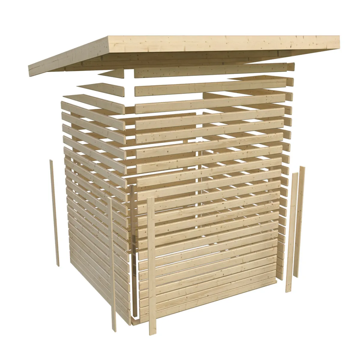 Blockbohlenhaus Radeburg 1 terragrau mit Anbaudach und Rückwand*Karibu Clearance