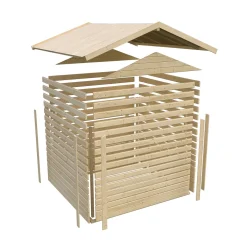 Karibu Blockbohlenhaus Theres 7 terragrau mit Dachausbauelement