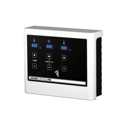 Karibu Saunahaus- Set „Mikka“ terragrau mit Ofen 9 kW ext. Steuerung