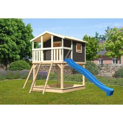 Karibu Stelzenhaus Benjamin natur inkl Rutsche blau und Netzrampe