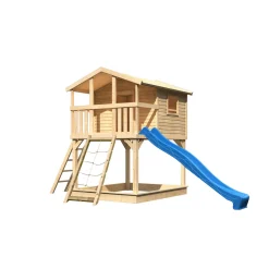 Stelzenhaus Benjamin natur inkl Rutsche blau und Netzrampe^Karibu Hot