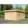 Karibu Blockbohlengarage mit Tor und Flachdach 40 mm