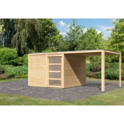 Gartenhaus Qubic 2 mit Anbaudach naturbelassen^Karibu Online
