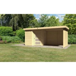 Karibu Gartenhaus Schwandorf 3/5 mit Anbaudach 260 cm und Seiten-/Rückwand 213 x 217 x 218 cm braun