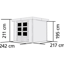 Karibu Gartenhaus-Set Askola 3 mit Anbaudach 2,40 m mit Seiten- und Rückwand terragrau