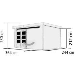Gartenhaus-Set Kandem 7 mit Anbaudach 2,95 m mit Seiten- und Rückwand naturbelassen*Karibu Sale