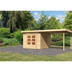 Gartenhaus-Set Kandem 6 mit Anbaudach 2,95 m naturbelassen^Karibu Hot