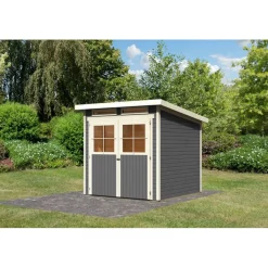 Karibu Gerätehaus Glücksburg 3 Set mit Schleppdach terragrau