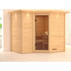 Karibu Massivholzsauna Sahib 2 40 mm ohne Ofen mit Dachkranz