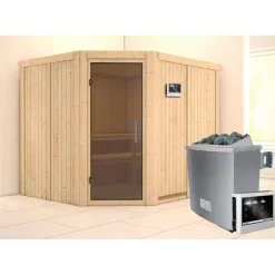 Sauna Malin Eckeinstieg 9 kW externe Strg modern Tür graphit ohne Kranz*Karibu New