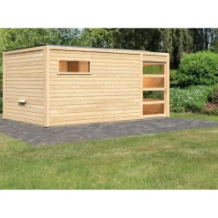 Karibu Saunahaus Hygge 38 mm ohne Ofen Klarglas-Tür