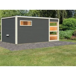 Saunahaus Hygge 38 mm ohne Ofen Klarglas-Tür terragrau*Karibu Outlet