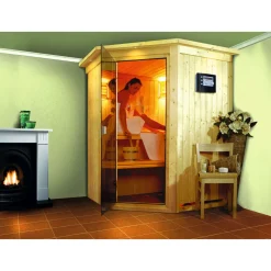 Systemsauna Nanja 68 mm 3,6 kW Ofen externe Strg modern mit Kranz*Karibu