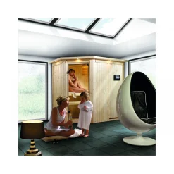 Karibu Systemsauna Saja 68 mm 3,6 kW Ofen integr Strg mit Dachkranz