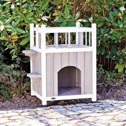 Katzenhütte mit Balkon 45 x 65 x 45 cm grau/ weiß^ Best