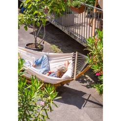 Doppel-Stabhängematte Florencia Latte Bio-Baumwolle^La Siesta Best