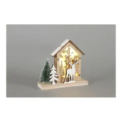 LED Winter Haus 18x5,5x17cm natur 5LED für 2AAA Holz