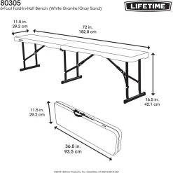 Lifetime Bank mit Klappfunktion 29,2x182,8x42,1cm Weiß
