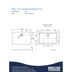 Mineralgruss-Duschwanne Modern Line Steinoptik, Anthrazit, 900 / 1400 mm*Breuer