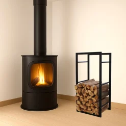 Kaminholzhalter Schwarz Pulverbeschichtet L45xB30xH96cm*MyFireTool Online