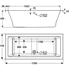 Badewanne Cubic 170x75 cm weiß*Ottofond
