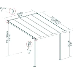 Capri Alu Terrassenüberdachung Polycarbonat 3x3 m grau^Palram Canopia Outlet