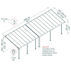 Palram Canopia Capri Alu Terrassenüberdachung Polycarbonat 3x9,7 m grau