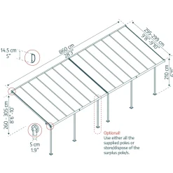Palram Canopia Capri Alu Terrassenüberdachung Polycarbonat 3x8,6 m grau