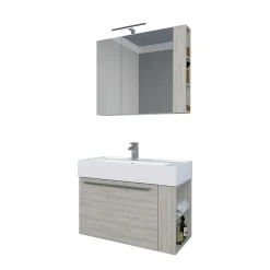 Progetto Idea Stella Badmöbel DOMUS 80 Ulme creme mit Spiegelschrank und Lampe