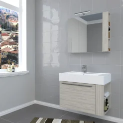 Progetto Idea Stella Badmöbel DOMUS 80 Ulme creme mit Spiegelschrank und Lampe