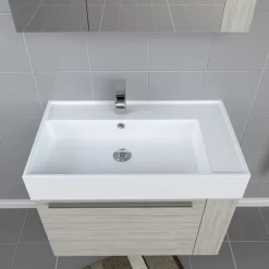 Progetto Idea Stella Badmöbel DOMUS 80 Ulme creme mit Spiegelschrank und Lampe