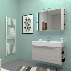 Badmöbel DOMUS 100 Ulme creme mit Spiegelschrank und Lampe^Progetto Idea Stella Online