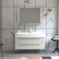 Badmöbel DOMUS 120 Ulme creme mit Spiegelschrank und Lampe*Progetto Idea Stella Sale