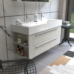 Badmöbel DOMUS 120 Ulme creme mit Spiegelschrank und Lampe*Progetto Idea Stella Sale
