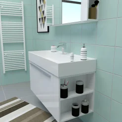 Badmöbel DOMUS 100 weiß mit Spiegelschrank und Lampe*Progetto Idea Stella Hot