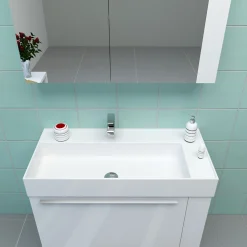 Badmöbel DOMUS 100 weiß mit Spiegelschrank und Lampe*Progetto Idea Stella Hot