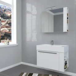 Progetto Idea Stella Badmöbel DOMUS 80 weiß mit Spiegelschrank und Lampe