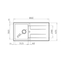 Pyramis Einbauspuele ATHLOS 86 x 43,5 cm 1B 1D Granit Carbon