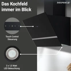 Respekta Design-Schrghaube Hera CH24060SAM 60 cm Schwarz